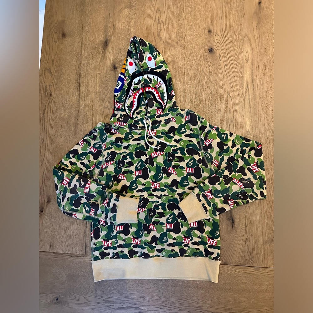 BAPE camo shark pullover hoodie